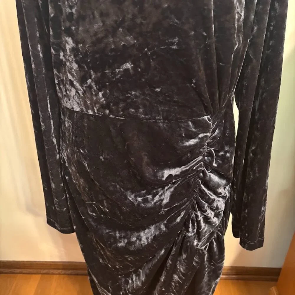 BARDOT Charcoal Black Velvet Dress with Long Sleeves - Size Large - Picture 3 of 11
